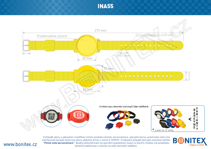 Náramek-nylon-260-275x17mm,kov.spona 1-s RFID-125 kHz-žlutý/č.žlutý, čip... - bonitex  