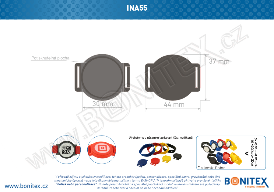 Náramek-nylon-INA55-samostatné tělo s čipem-s RFID-125 kHz-černý, čip: EM4102. - bonitex  