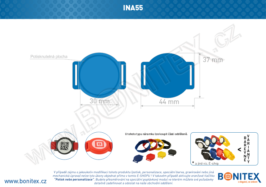 Náramek-nylon-INA55-samostatné tělo s čipem-s RFID-125 kHz-modrý, čip: EM4102. - bonitex  