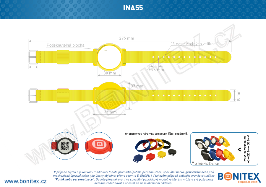 Náramek-nylon-260-275x17mm,kov.spona 1-s RFID-13,56 MHz-žlutý/č.žluto-bílý - bonitex.cz  
