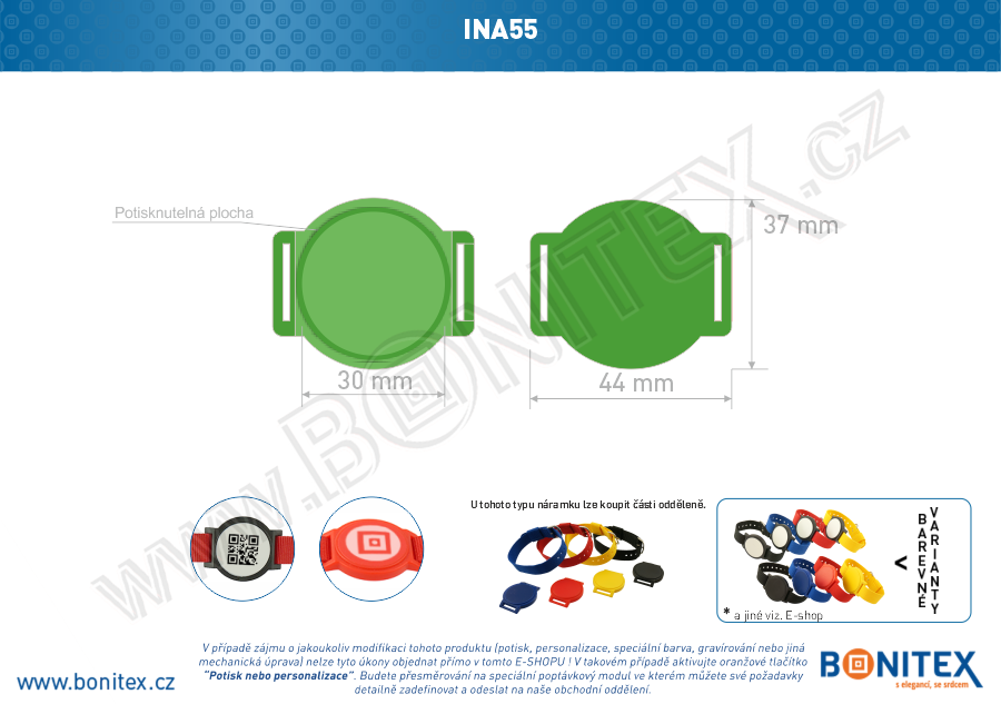 Náramek-nylon-INA55-samostatné tělo s čipem-s RFID-13,56 MHz-zelený, čip... - bonitex  