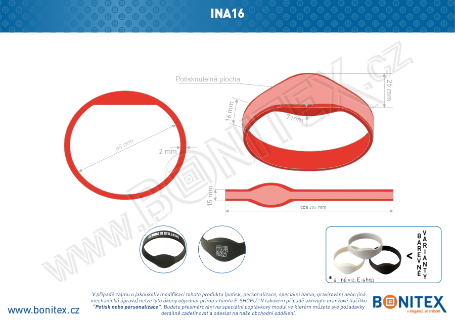 Náramek-silikon-kruh,pr.65mm-s RFID-13,56 MHz-červený, čip: NXP-Mifare... - bonitex  