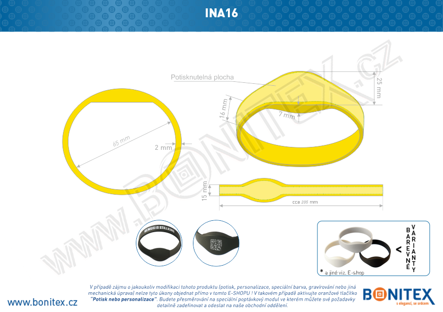 Náramek-silikon-kruh,pr.65mm-s RFID-125 kHz-žlutý, čip: EM4102. - bonitex  