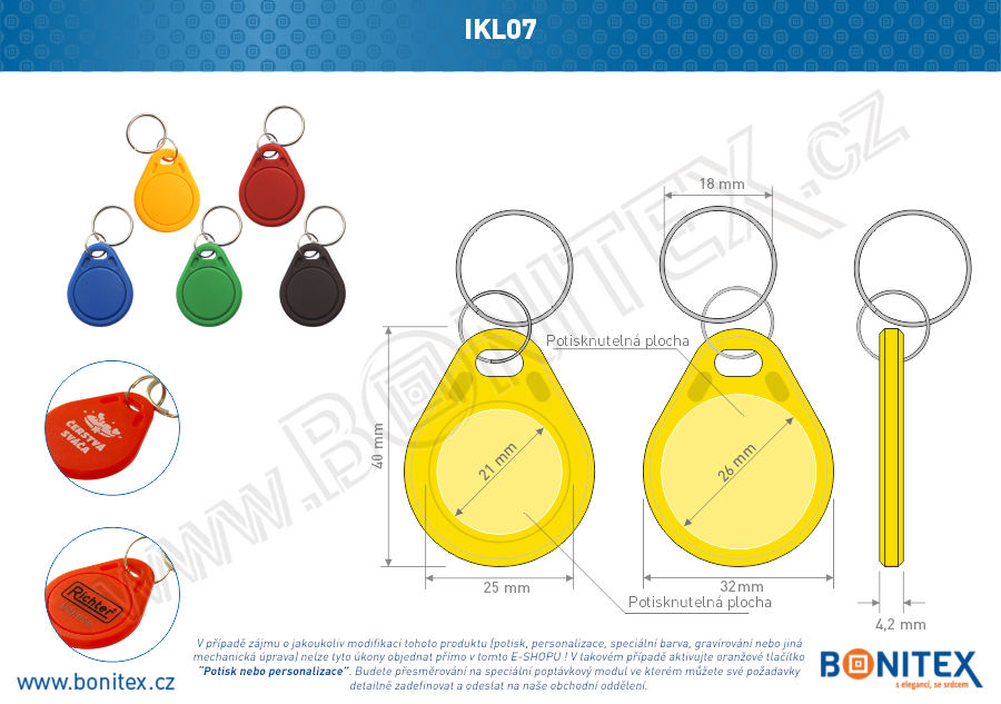 Klíčenka-ABS-40x32-tl.4,2mm-s RFID-13,56 MHz-žlutá, čip: NXP-Mifare DESFire... - bonitex  