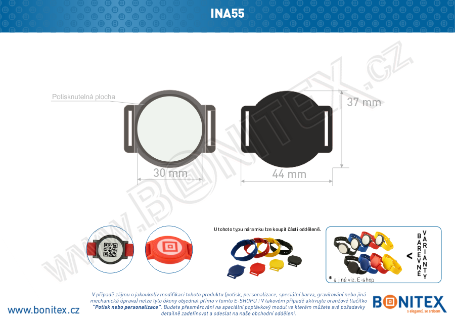 Náramek-nylon-INA55-samostatné tělo s čipem-s RFID-125 kHz-černý/bílý střed... - bonitex  