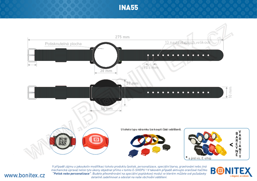Náramek-nylon-260-275x15mm,kov.spona 1-s RFID-125 kHz-černý/č.černo-bílý, čip.. -bonitex 