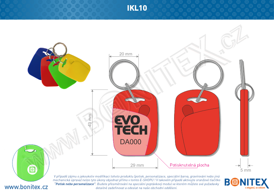 Klíčenka-ABS-44x30-tl.4,2mm-s RFID-125 kHz-červená, čip: EM4102. - bonitex  