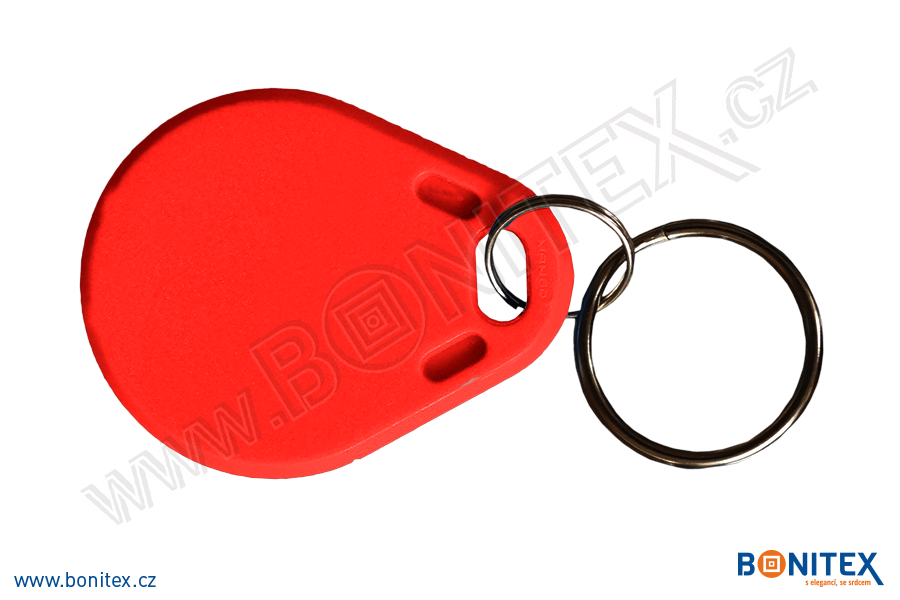 Klíčenka-ABS-40x32-tl.4,2mm-s RFID-13,56 MHz-červená, čip: NXP-NTAG213 - bonitex 
