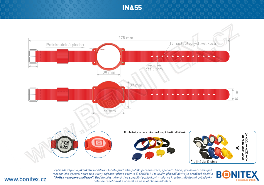 Náramek-nylon-260-275x17mm,kov.spona 1-s RFID-13,56 MHz-červený/č.červeno-bílý- bonitex  