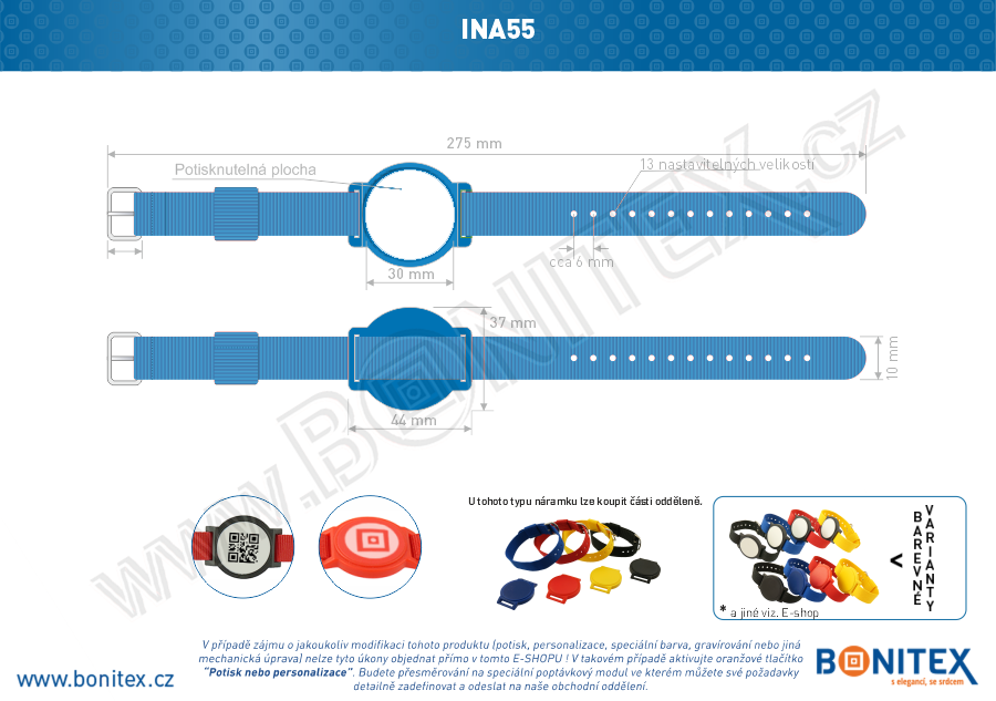 Náramek-nylon-260-275x17mm,kov.spona 1-s RFID-125 kHz-modrý/č.modrý-bílý, čip...-bonitex