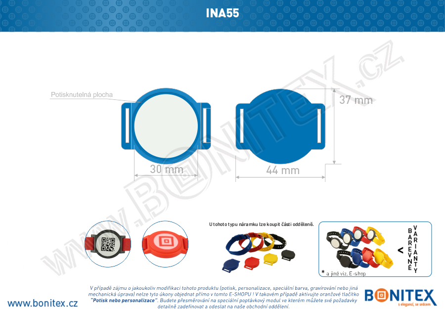 Náramek-nylon-INA55-samostatné tělo s čipem-s RFID-125 kHz-modrý/bílý střed... - bonitex  