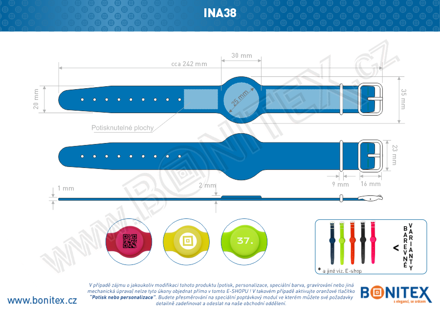 Náramek-PVC-244x20/35mm,PVC spona-s RFID-s RFID-125 kHz-modrý, čip: EM4102. - bonitex  