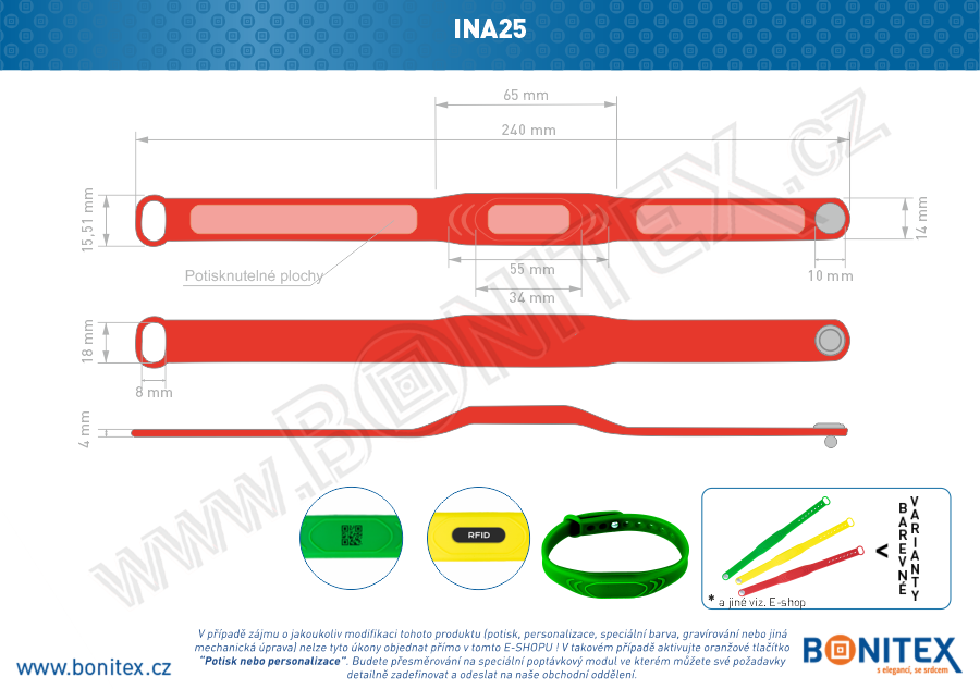 Náramek-silikon-242x13/17mm,kovový knoflík-s  RFID-13,56 MHz-červený, čip... - bonitex  