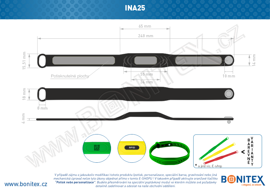 Náramek-silikon-242x13/17mm,kovový knoflík-s  RFID-13,56 MH-černý, čip... - bonitex  