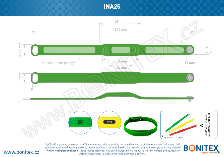 Náramek-silikon-242x13/17mm,kovový knoflík-s  RFID-13,56 MH-zelený, čip... - bonitex  