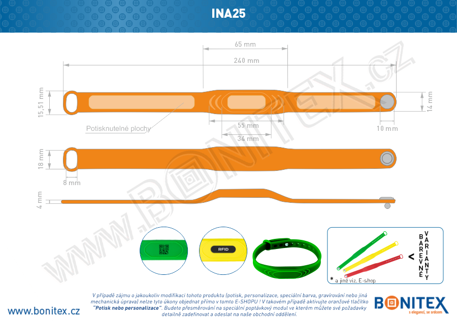 Náramek-silikon-242x13/17mm,kovový knoflík-s  RFID-13,56 MH-oranžový, čip... - bonitex  