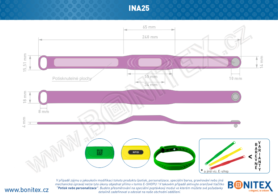 Náramek-silikon-242x13/17mm,kovový knoflík-s  RFID-13,56 MH-purpurový, čip... - bonitex  