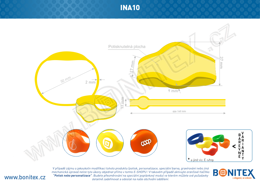 Náramek-silikon-kruh,pr.50mm-s RFID-13,56 MHz-žlutý, čip: NXP-Mifare S50(1k)-4b.-bonitex