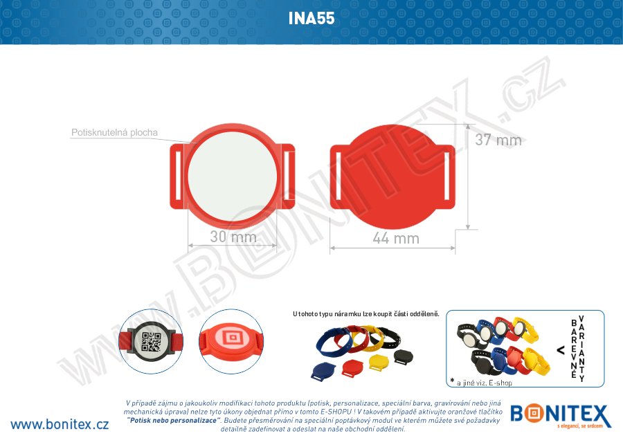 Náramek-nylon-INA55-samostatné tělo s čipem-s RFID-125 kHz-červený/bílý střed...-bonitex