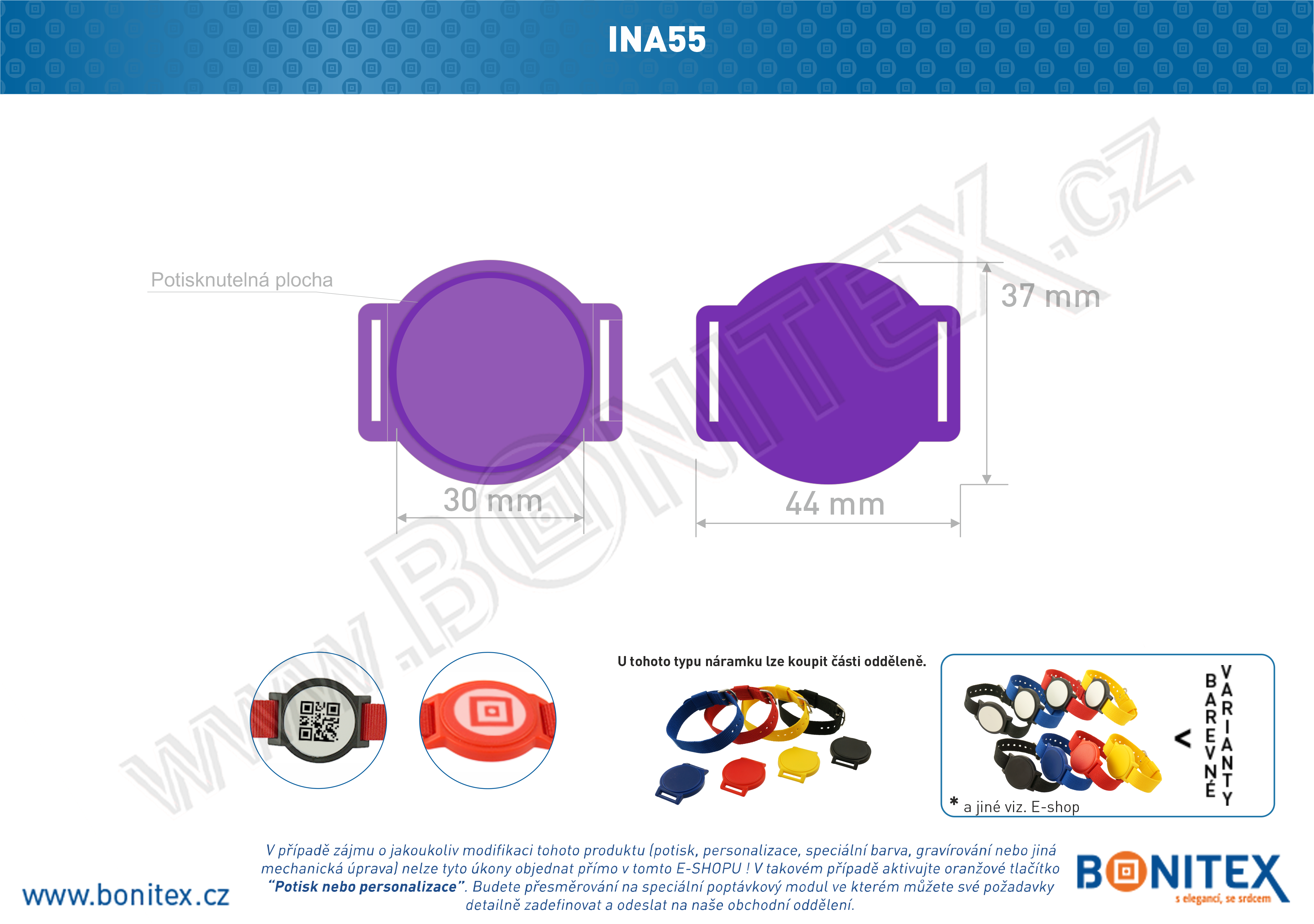 Náramek-nylon-INA55-samostatné tělo s čipem-s RFID-125 kHz-fialový, čip: EM4102.-bonitex