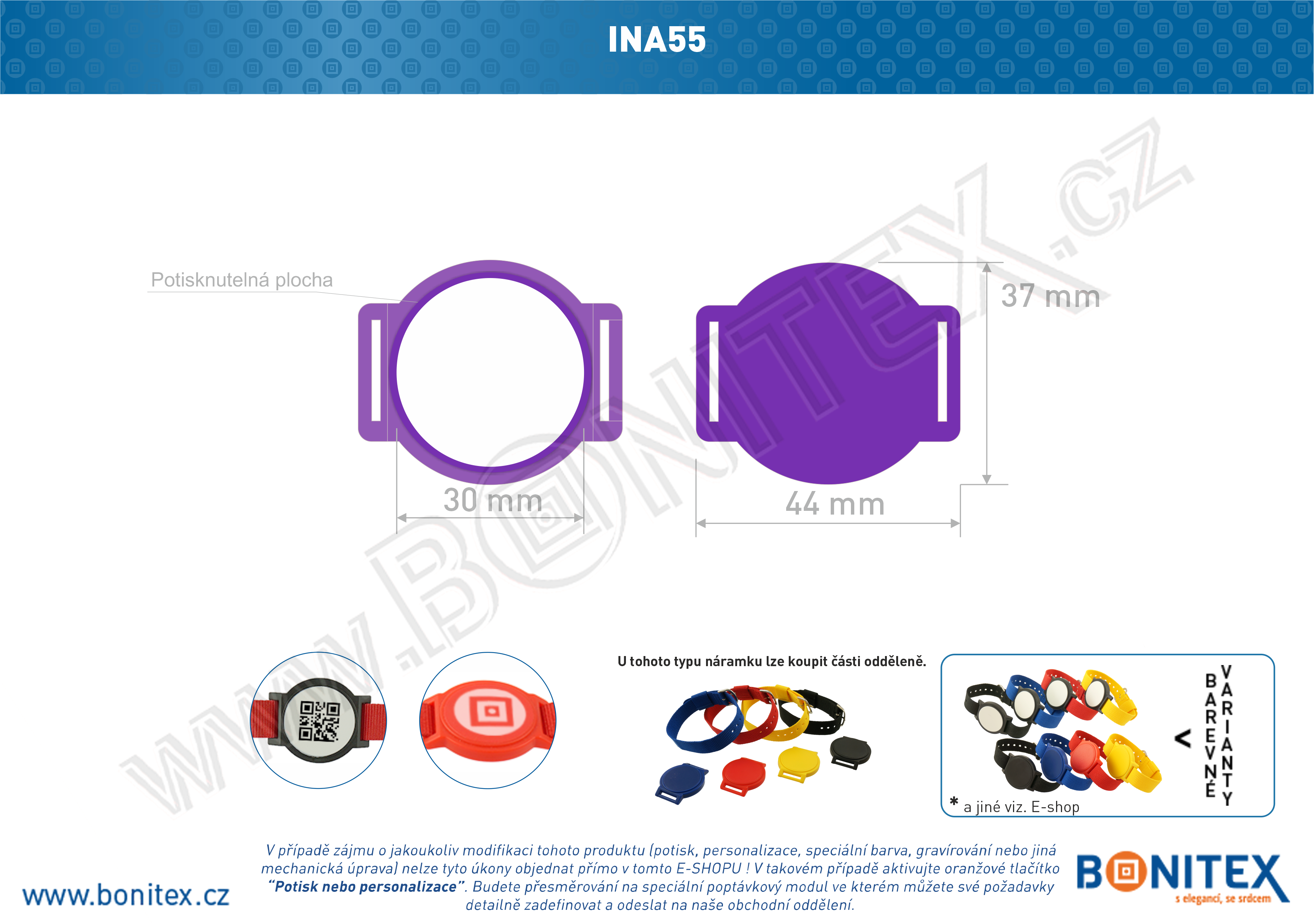 Náramek-nylon-INA55-samostatné tělo s čipem-s RFID-13,56 MHz-fialový/bílý... - bonitex  