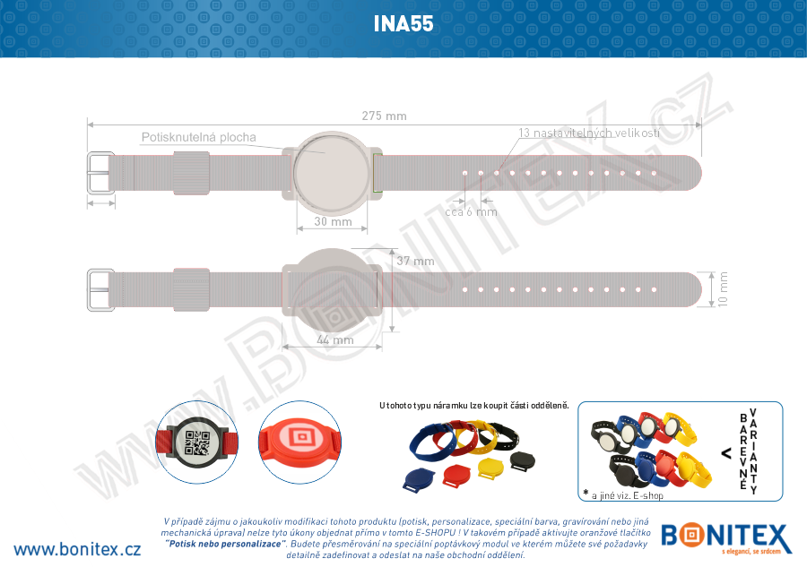 Náramek-nylon-260-275x15mm,kov.spona 2-s RFID-125 kHz-bílý/č.bílý, čip: EM4102. - bonitex 