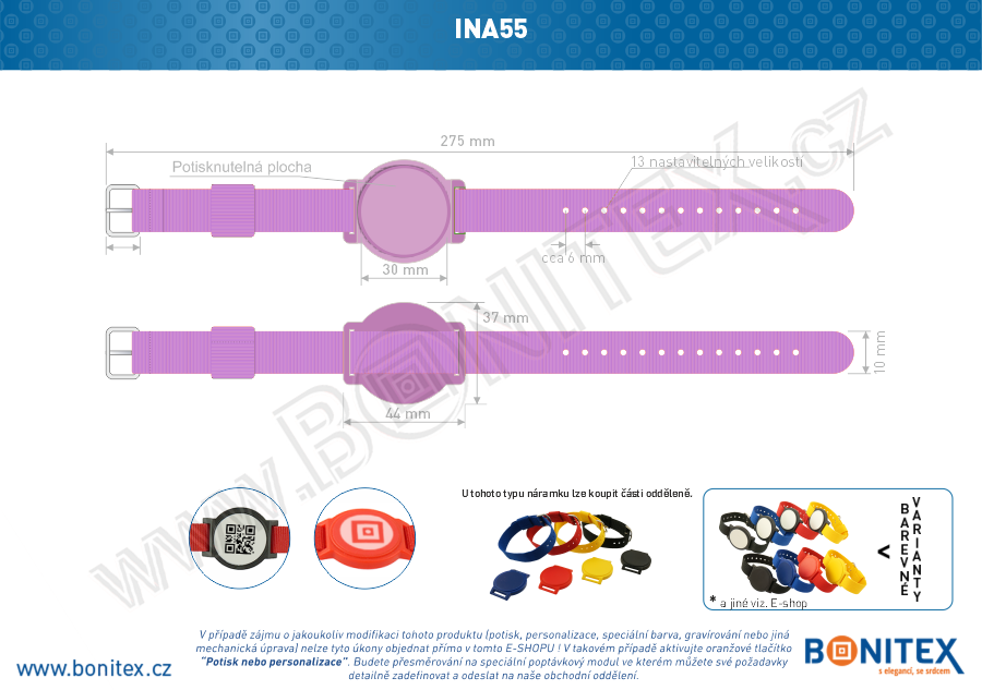 Náramek-nylon-260-275x15mm,kov.spona 1-s RFID-125 kHz-fialový/č.fialový, čip... -bonitex 