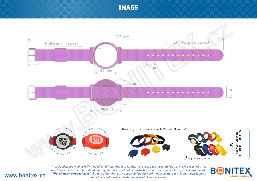 Náramek-nylon-260-275x17mm,kov.spona 1-s RFID-13,56 MHz-fialový/č.fialovo-bílý - bonitex  
