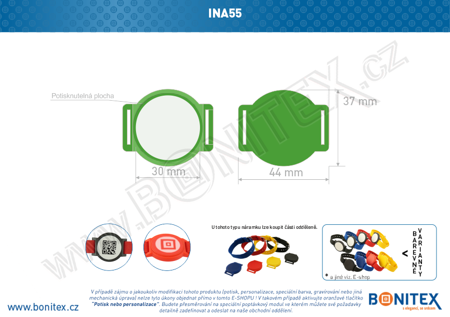 Náramek-nylon-INA55-samostatné tělo s čipem-s RFID-13,56 MHz-zelený tm./bílý střed  