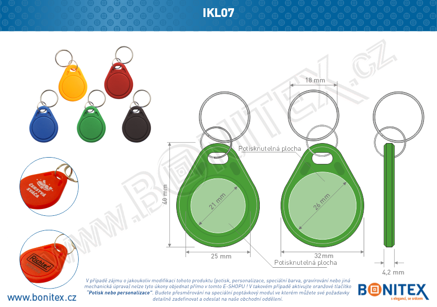 Klíčenka-ABS-40x32-tl.4,2mm-s RFID-125 kHz-zelená+UID DEC-5B - bonitex  