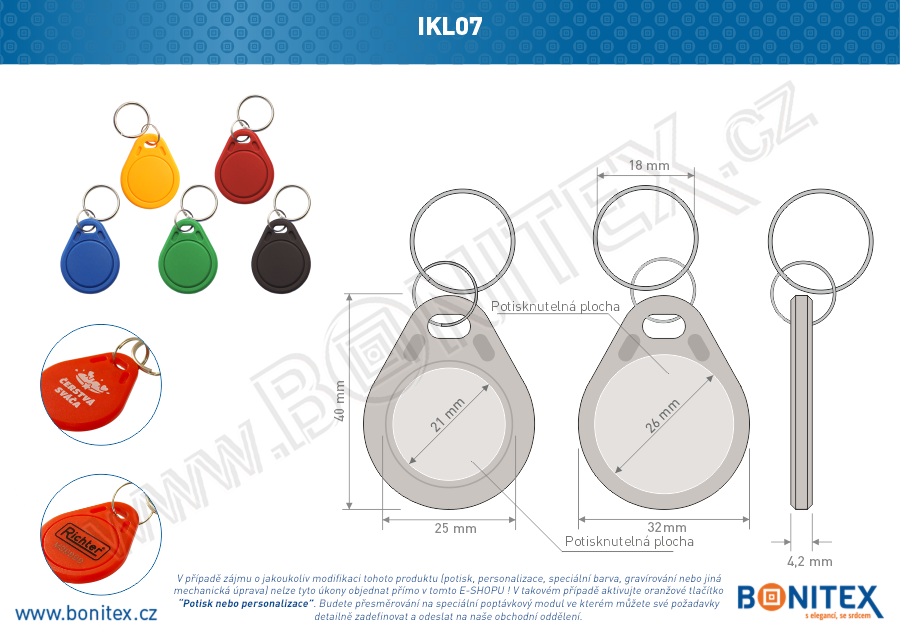 Klíčenka-ABS-40x32-tl.4,2mm-s RFID-13,56 MHz-bílá (VC-31) - bonitex  