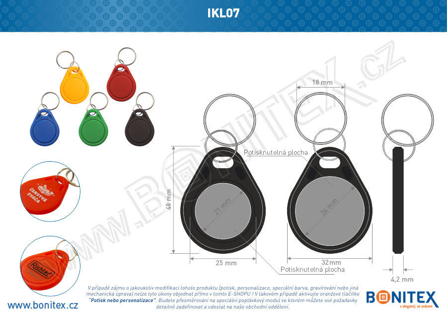 Klíčenka-ABS-40x32-tl.4,2mm-s RFID-125 kHz-černá+UID DEC-5B - bonitex  