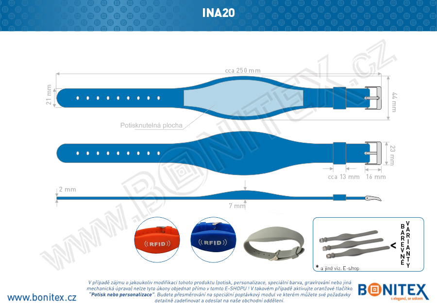 Náramek-silikon-255x17/34mm,kov.spona-s RFID-13,56 MHz-modrý - bonitex 