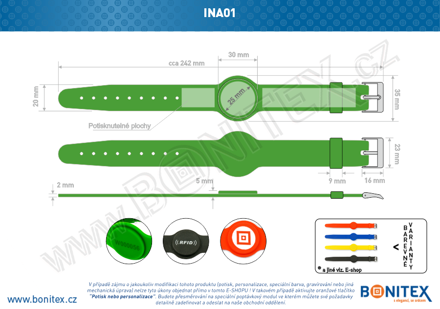 Náramek-silikon-242x20/35mm,kov.spona-s RFID-125kHz-zelený - bonitex  