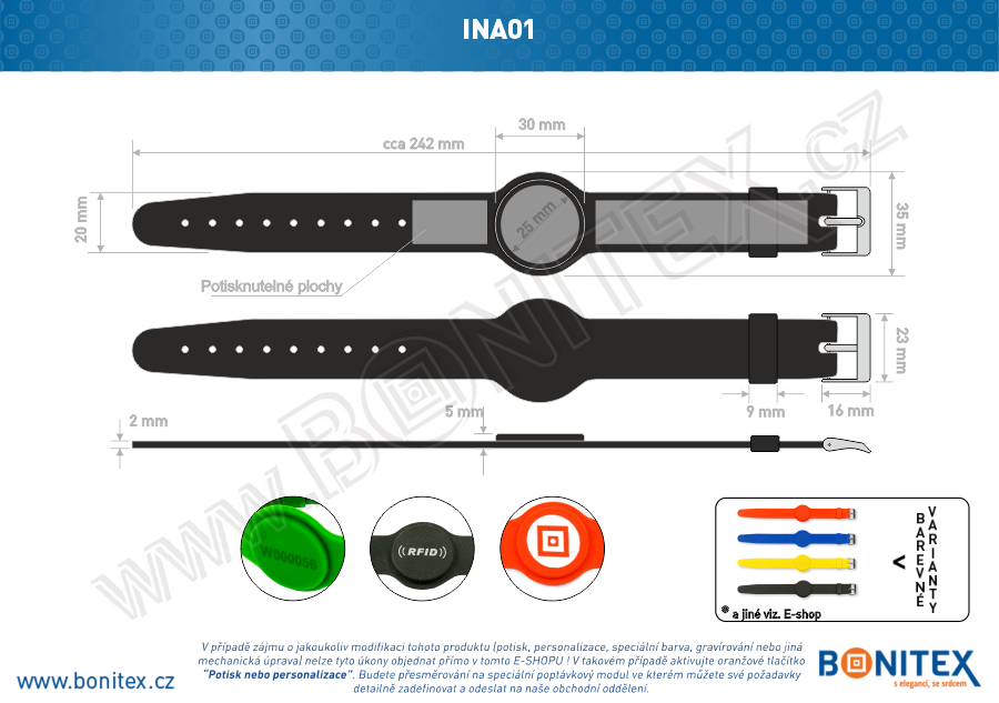 Náramek-silikon-242x20/35mm,kov.spona-s RFID-125kHz-černý - bonitex 