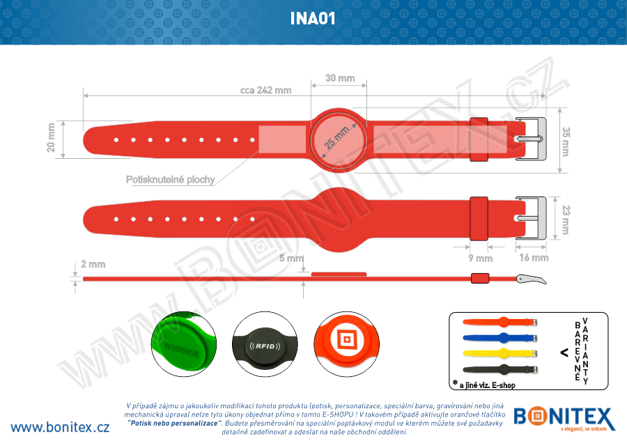 Náramek-silikon-242x20/35mm,kov.spona-s RFID-125kHz-červený - bonitex   