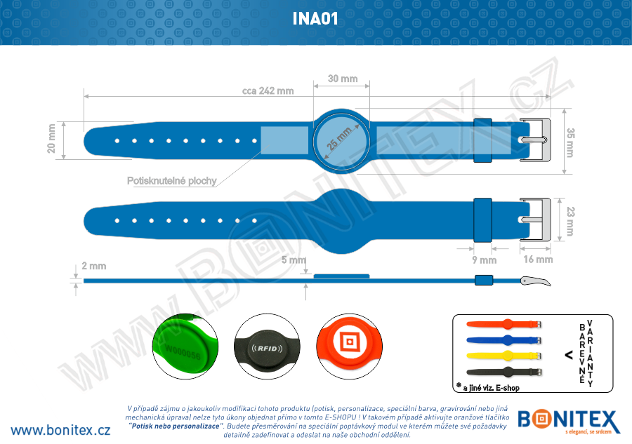 Náramek-silikon-255x17/34mm,kov.spona-s  RFID-125 kHz-modrý - bonitex   