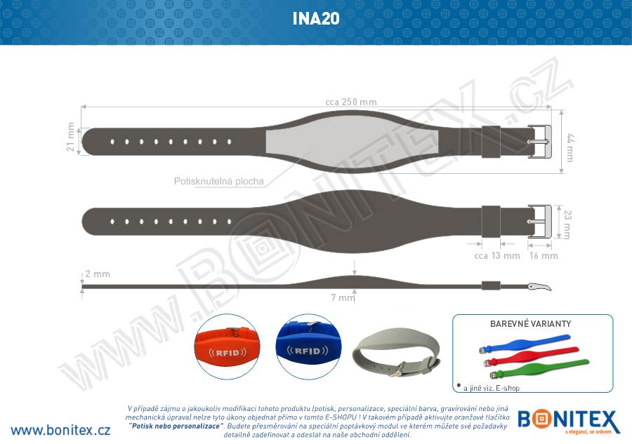 Náramek-silikon-255x17/34mm,kov.spona-s  RFID-125 kHz-modrý - bonitex  