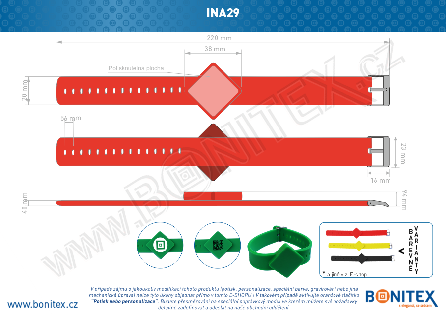 Náramek-silikon-247x20/40mm,kov.spona-s RFID-13,56 MHz-červený - bonitex  