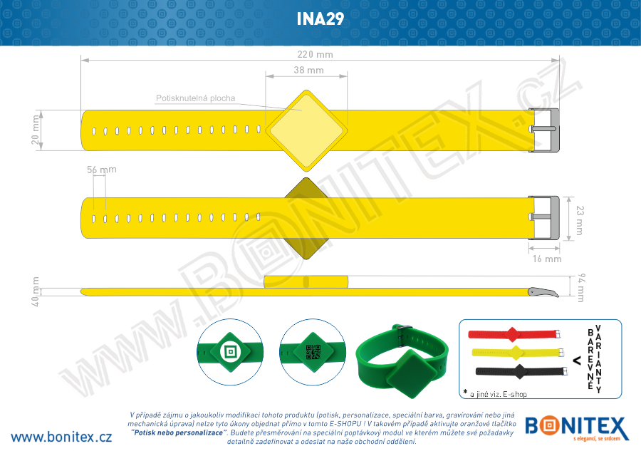 Náramek-silikon-247x20/40mm,kov.spona-s RFID-13,56 MHz-žlutý - bonitex  
