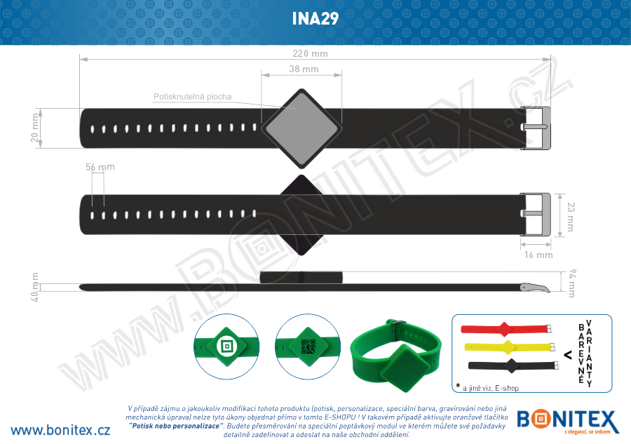 Náramek-silikon-247x20/40mm,kov.spona-s  RFID-125 kHz-černý - bonitex  