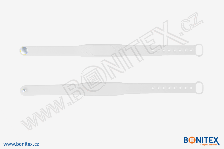 Náramek-silikon-242x13/17mm,kovový knoflík-s  RFID-13,56 MH-bílý - bonitex