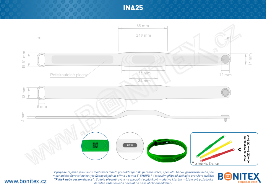 Náramek-silikon-242x13/17mm,kovový knoflík-s  RFID-13,56 MH-bílý - bonitex  