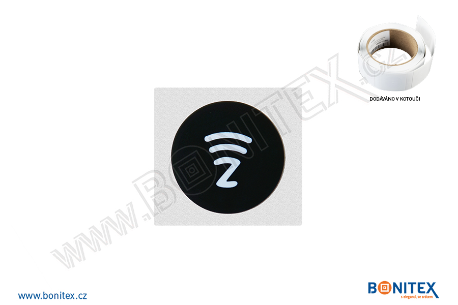 Tag-etiketa-PAPÍR-kolečko pr.30 mm-s RFID-13,56 MHz-Al ant.-mat-černá-samolepící - bonitex