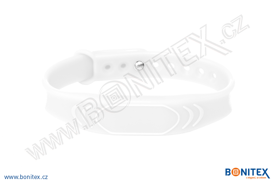 Náramek-silikon-242x13/17mm,kovový knoflík-s  RFID-13,56 MH-bílý-bonitex 