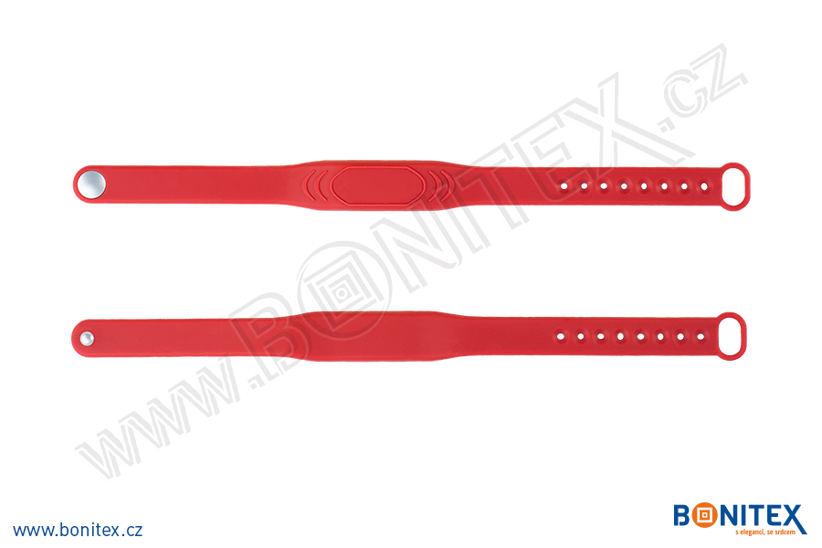 Náramek-silikon-242x13/17mm,kovový knoflík-s  RFID-13,56 MH-červený-bonitex