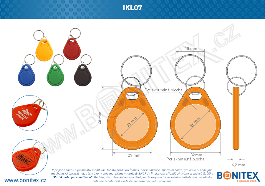 ABS klíčenka 40x32, tl. 4,2mm s RFID 125 kHz, oranžová - bonitex  